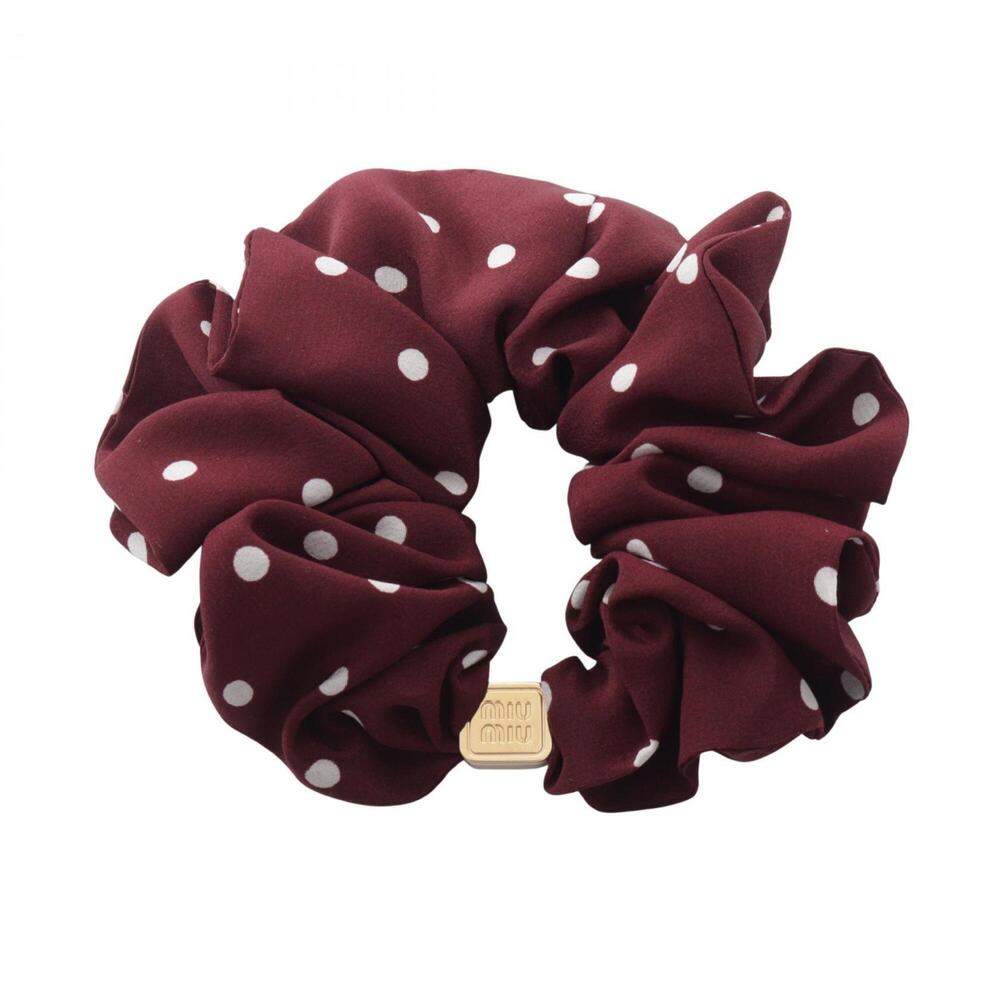 Miu Miu Miu polka dot silk scrunchie for women, burgundy.